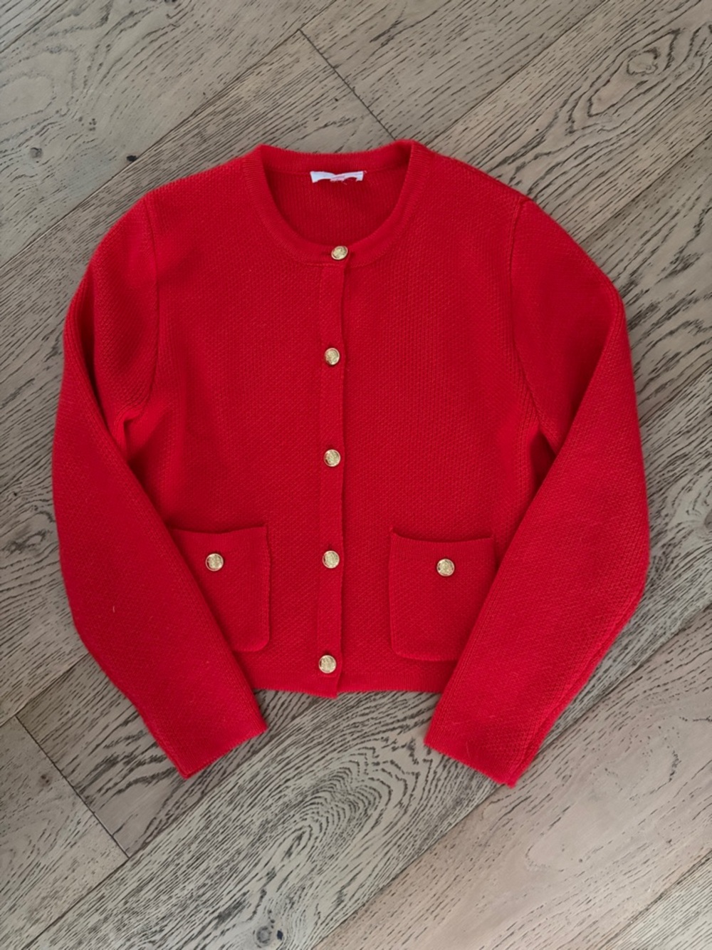 THML Red Cropped Knit Cardigan with Gold Buttons